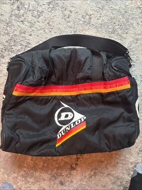 RETRO VINTAGE Dunlop Black Duffel Bag with Red and Yellow Stripe